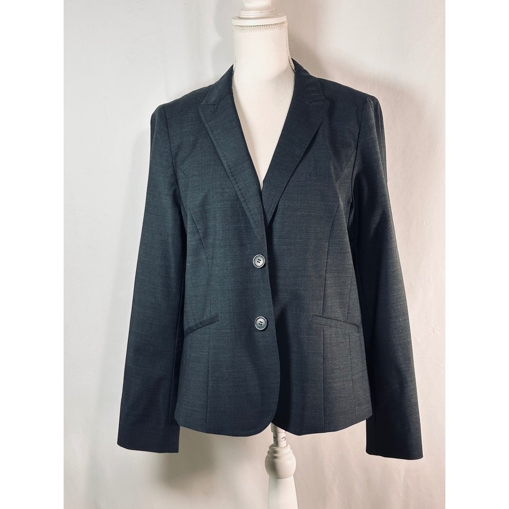 Talbots Womens Charcoal Gray Wool Blend Two Button Blazer Jacket Size 10 Stretch